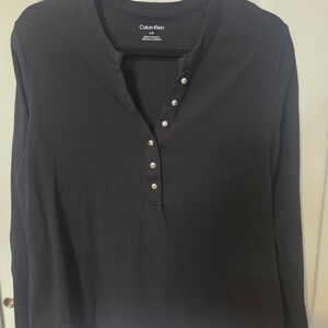 Calvin Klein Black Buttoned Long Sleeve Tee